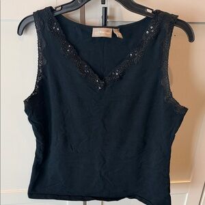 croft & barrow Black Lace-Trim V-Neck Sleeveless Camisole